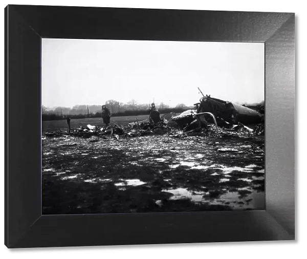 The wreckage of a German bomber shot down by a RAF fighter over Southern England