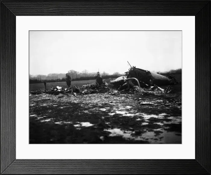 Framed Print : The wreckage of a German bomber shot down by a RAF fighter over Southern England Framed Print : The wreckage of a German bomber shot down by a RAF fighter over Southern England