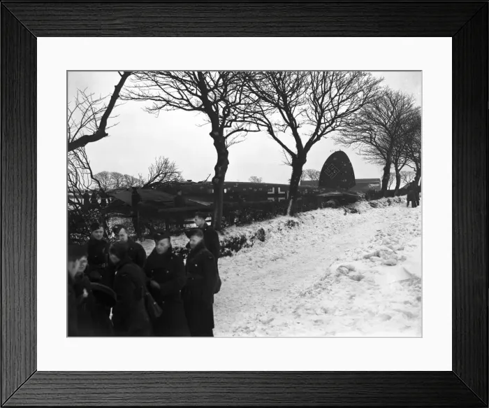 Framed Print : The wreckage of a German Heinkel 1-11 bomber shot down by three Hurricanes of 43 Squadron Framed Print : The wreckage of a German Heinkel 1-11 bomber shot down by three Hurricanes of 43 Squadron