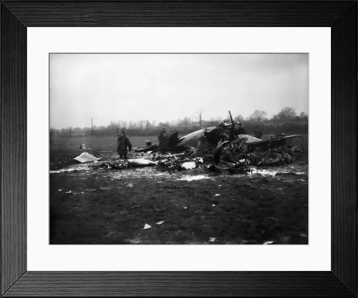Framed Print : The wreckage of a German bomber shot down by a RAF fighter over Southern England Framed Print : The wreckage of a German bomber shot down by a RAF fighter over Southern England