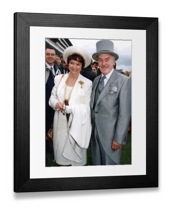 Framed Print : GEORGE COLE AND HIS WIFE PENNY AT THE DERBY- JUNE 1990 Framed Print : GEORGE COLE AND HIS WIFE PENNY AT THE DERBY- JUNE 1990