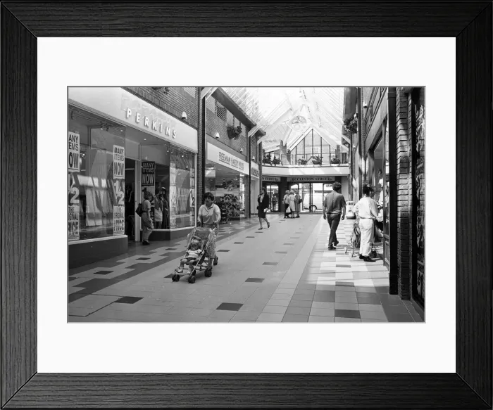 Framed Print : Prescot Shopping Arcade, Merseyside. 1st May 1990 Framed Print : Prescot Shopping Arcade, Merseyside. 1st May 1990