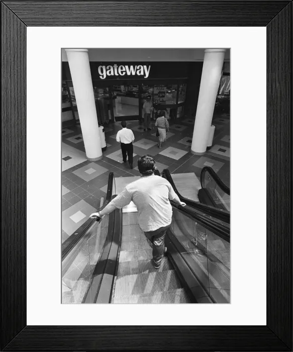 Framed Print : Prescot Shopping Arcade, Merseyside. 1st May 1990 Framed Print : Prescot Shopping Arcade, Merseyside. 1st May 1990