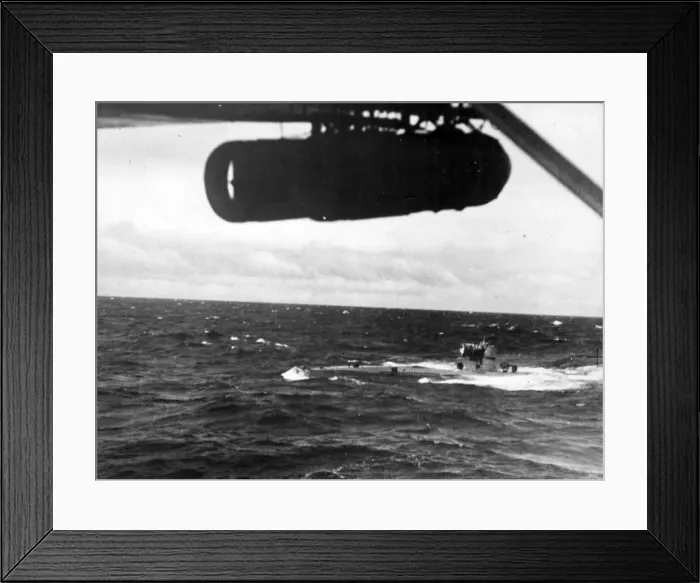 Framed Print : U-570, a type VIIC submarine, bow down off Iceland, with her crew assembled Framed Print : U-570, a type VIIC submarine, bow down off Iceland, with her crew assembled