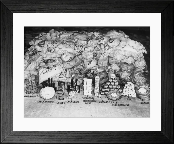 Framed Print : Food supplies which R. A. F. Lancaster bombers carry to Dutch civilians Framed Print : Food supplies which R. A. F. Lancaster bombers carry to Dutch civilians