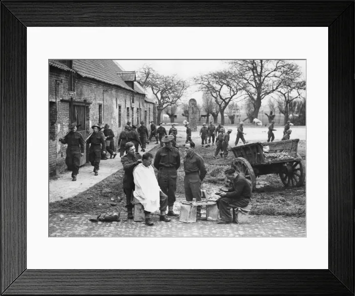 Framed Print : British soldiers billeted in a forward area of the D. E. F. during the Second World Framed Print : British soldiers billeted in a forward area of the D. E. F. during the Second World