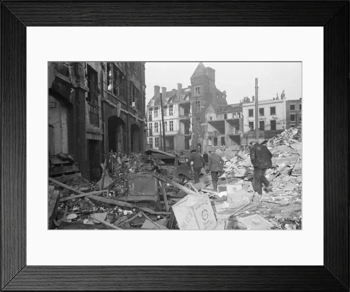 Framed Print : Firefighters clear fire appliances, hoses and ladders buried under debris at Carreras Framed Print : Firefighters clear fire appliances, hoses and ladders buried under debris at Carreras