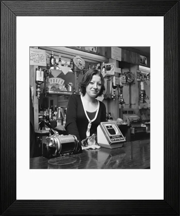 Framed Print : Barmaid, Pub, Middlesbrough, 1976, Barmaid of the Year Competition, Entrant