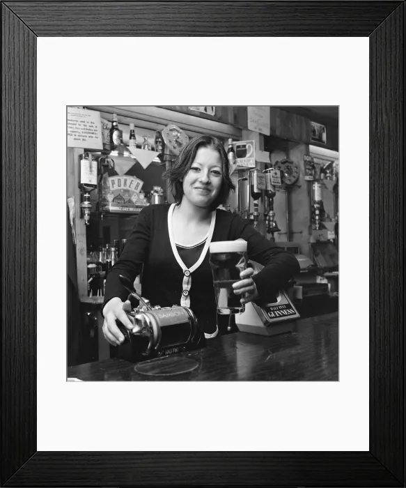 Framed Print : Barmaid, Pub, Middlesbrough, 1976, Barmaid of the Year Competition, Entrant Framed Print : Barmaid, Pub, Middlesbrough, 1976, Barmaid of the Year Competition, Entrant