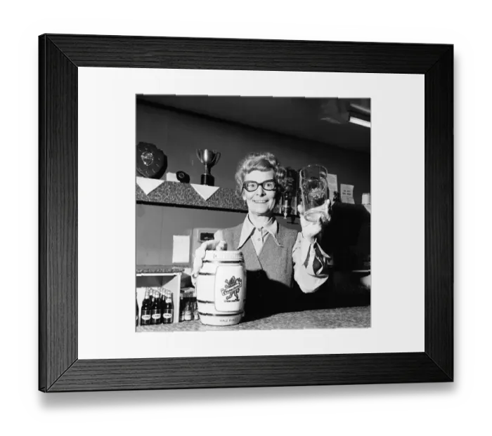 Framed Print : Barmaid, Roseworth Pub, Stockton, 1975, Barmaid of the Year Competition, Entrant