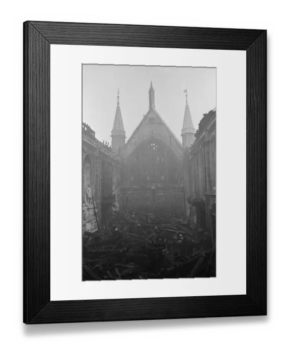 Framed Print : Salvage workers pick through the burnt out remains of London