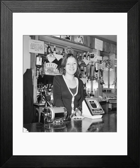 Framed Print : Barmaid, Pub, Middlesbrough, 1976, Barmaid of the Year Competition, Entrant