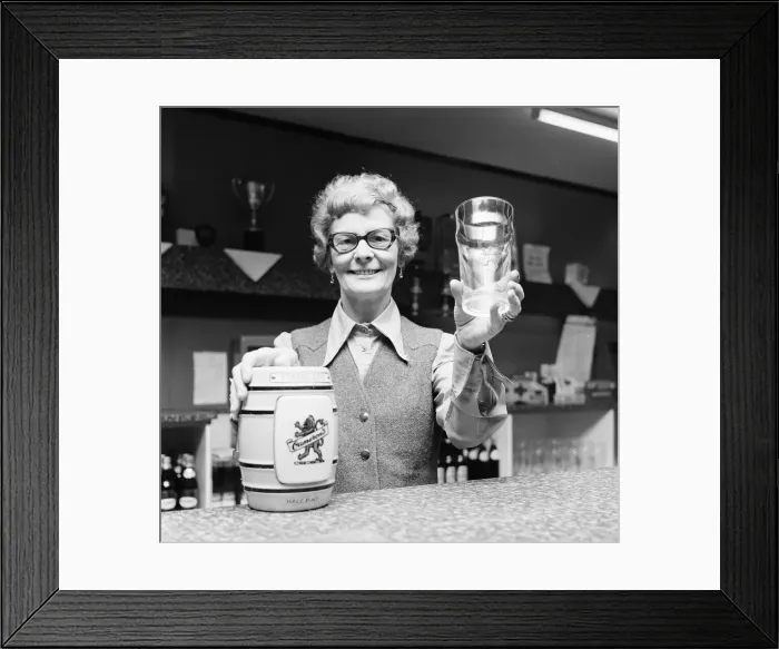 Framed Print : Barmaid, Roseworth Pub, Stockton, 1975, Barmaid of the Year Competition, Entrant Framed Print : Barmaid, Roseworth Pub, Stockton, 1975, Barmaid of the Year Competition, Entrant
