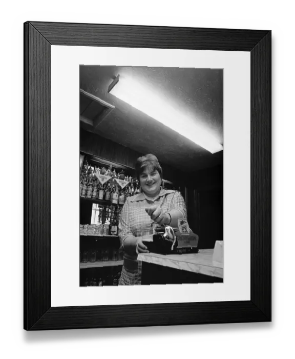 Framed Print : Barmaid at The Laurel Pub, Middlesbrough, 1976, Barmaid of the Year Competition, Entrant Framed Print : Barmaid at The Laurel Pub, Middlesbrough, 1976, Barmaid of the Year Competition, Entrant
