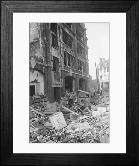 Framed Print : Fire appliances, hoses and ladders buried under debris at Carreras Tobacco Company Framed Print : Fire appliances, hoses and ladders buried under debris at Carreras Tobacco Company