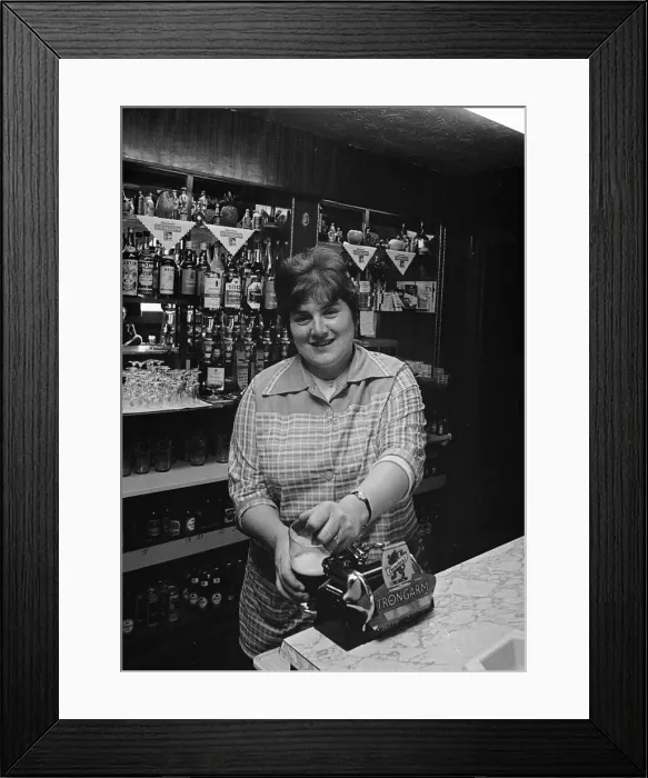 Framed Print : Barmaid at The Laurel Pub, Middlesbrough, 1976, Barmaid of the Year Competition, Entrant Framed Print : Barmaid at The Laurel Pub, Middlesbrough, 1976, Barmaid of the Year Competition, Entrant