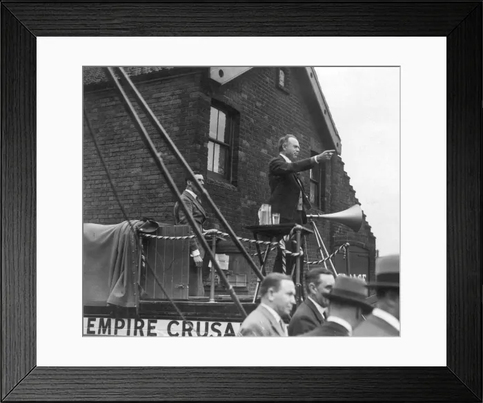 Framed Print : Lord Beaverbrook addresses a north Norfolk election meeting in February 1931 Framed Print : Lord Beaverbrook addresses a north Norfolk election meeting in February 1931
