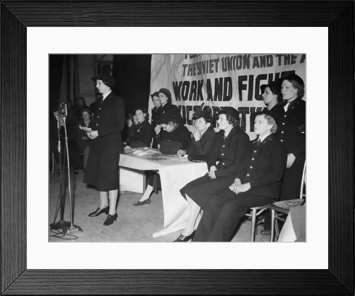 Framed Print : Railway worker Ms. Burbridge, addresses some of her supporters at a Women Framed Print : Railway worker Ms. Burbridge, addresses some of her supporters at a Women