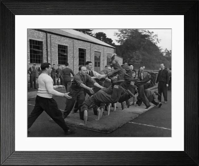 Framed Print : Troops perform exercises at the Royal Army Medical Corps Military convalescent depot in Framed Print : Troops perform exercises at the Royal Army Medical Corps Military convalescent depot in