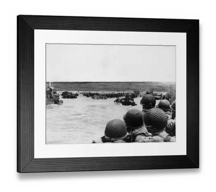 Framed Print : Photo taken from an American landing craft approaching a beachhead oh the northern coast