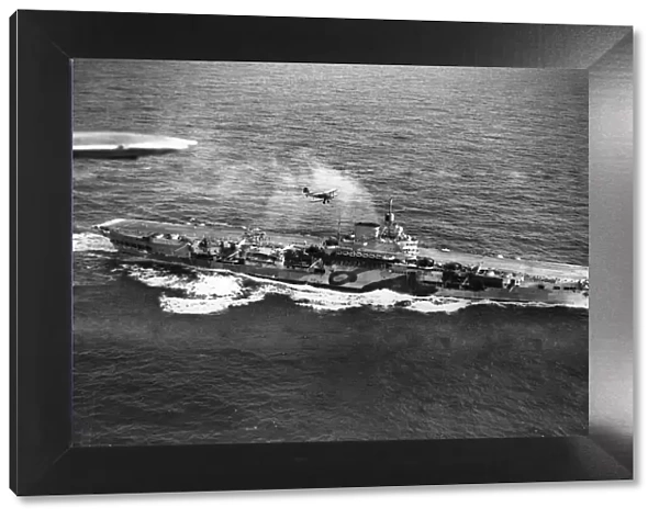 The Royal navy aircraft carrier HMS Indomitable seen from the air during the Second World