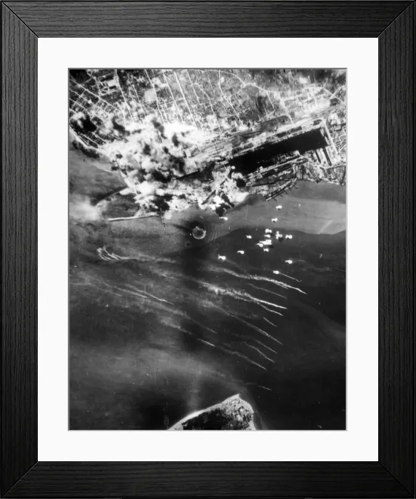 Framed Print : Flying Fortresses attack a submarine base at Saint-Nazaire. 28th June 1943