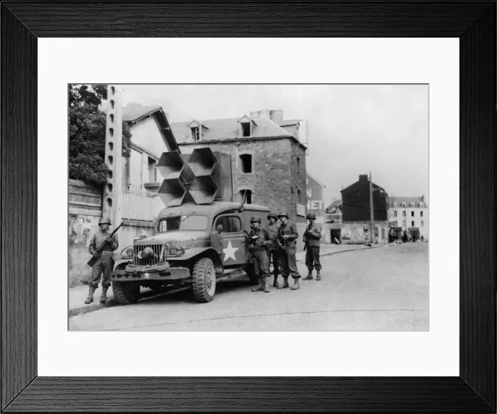 Framed Print : A mobile Broadcasting Company appeals to hidden German snipers to Framed Print : A mobile Broadcasting Company appeals to hidden German snipers to