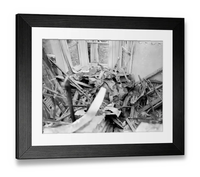 Framed Print : Inside a house, badly damaged in The Bristol Blitz of World War Two Framed Print : Inside a house, badly damaged in The Bristol Blitz of World War Two