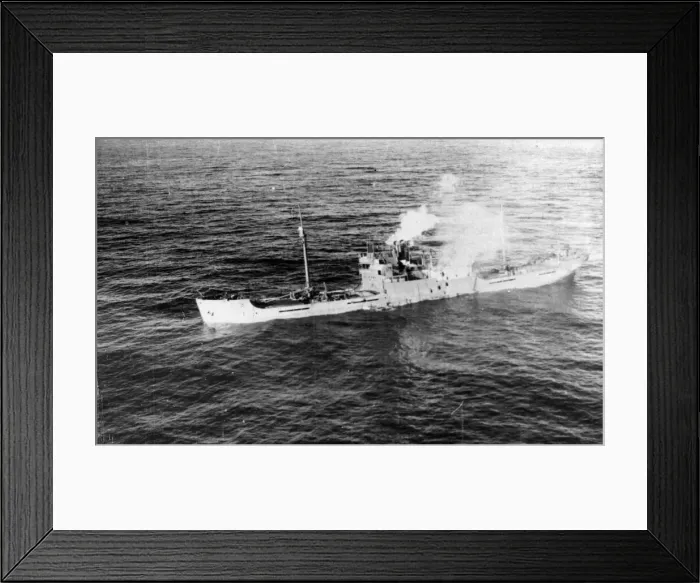 Framed Print : Picture shows Sea Venture after it was a attacked by a German U-boat of the Kriegsmarine Framed Print : Picture shows Sea Venture after it was a attacked by a German U-boat of the Kriegsmarine