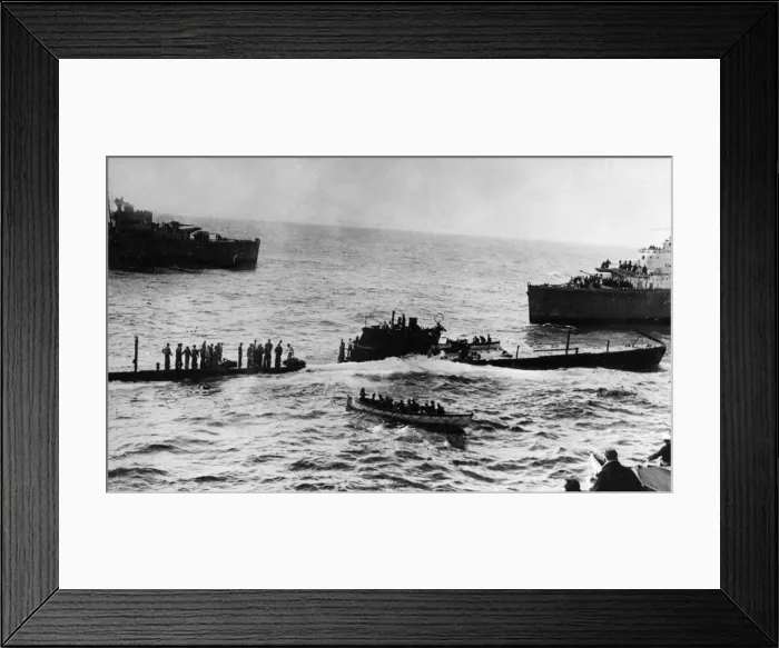 Framed Print : A British destroyer out East had hunted this Italian submarine and finally located it Framed Print : A British destroyer out East had hunted this Italian submarine and finally located it