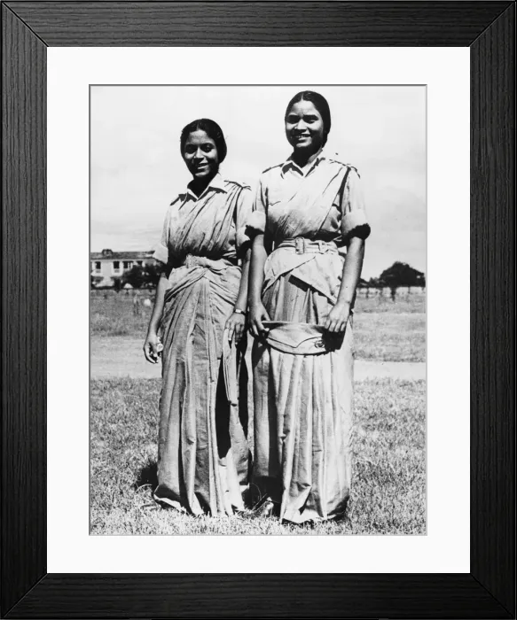 Framed Print : Two members of the Indian Womens Auxillary Corps wearing saris Framed Print : Two members of the Indian Womens Auxillary Corps wearing saris