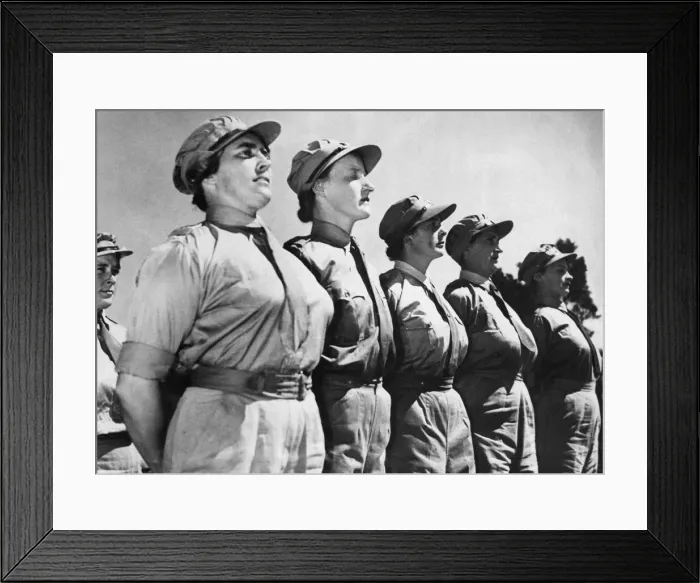 Framed Print : South African women artillery specialists on parade at a coastal battery Framed Print : South African women artillery specialists on parade at a coastal battery