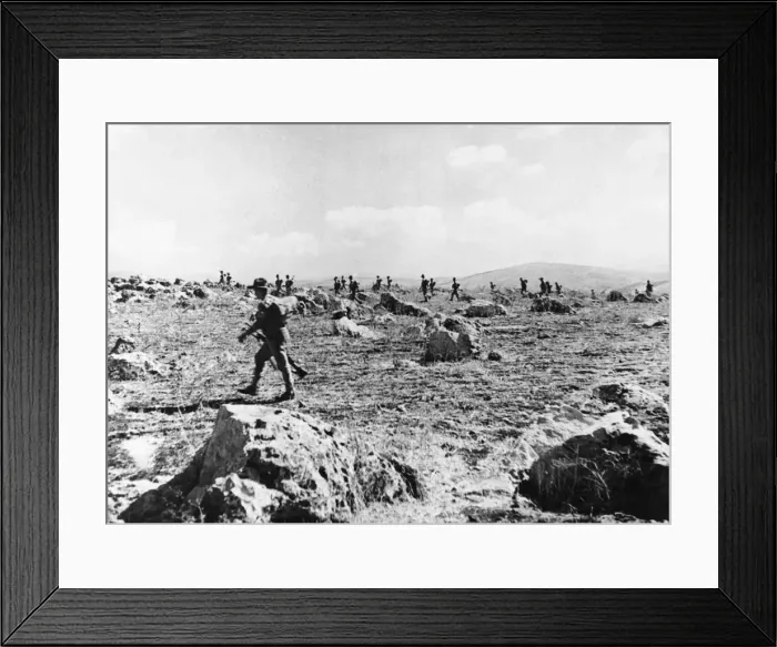 Framed Print : The Allied advance into Syria. Australian infantry marching across country in Syria Framed Print : The Allied advance into Syria. Australian infantry marching across country in Syria