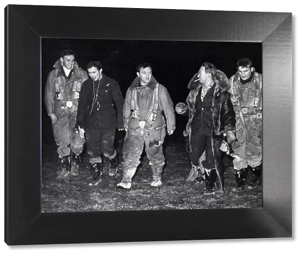 Bomber crew after raid on Germany. RAF, Royal Airforce