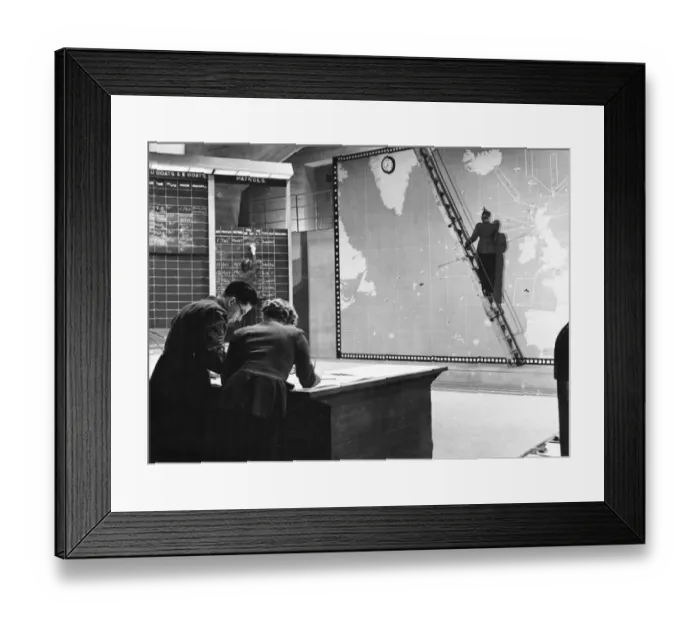 Framed Print : Map in the Operations Room at Coastal Command Headquarters