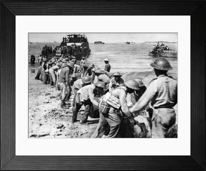 Framed Print : British troops of the 15th Indian Corps landing on Ramree Island. Supplies come ashore Framed Print : British troops of the 15th Indian Corps landing on Ramree Island. Supplies come ashore