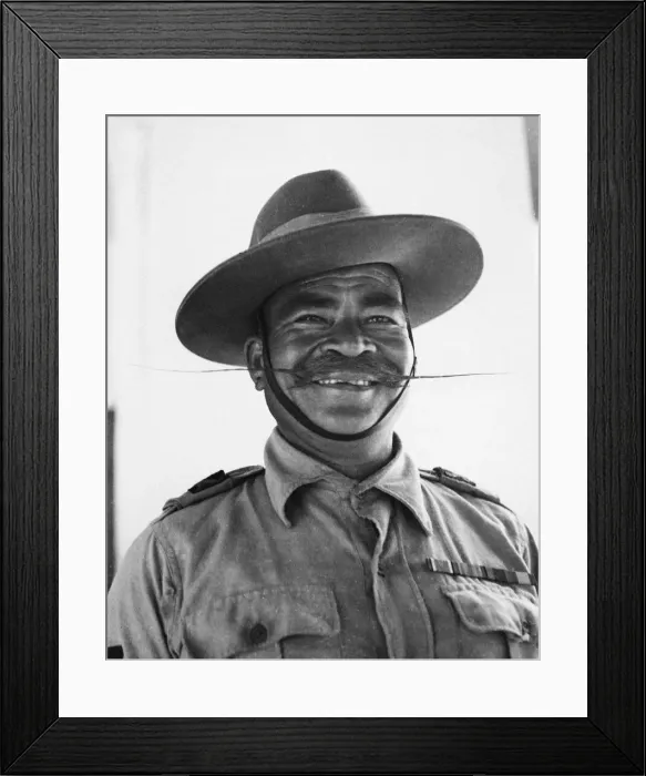Framed Print : A Ghurka of the 8th Army sports a 16 inch moustache during Second World War