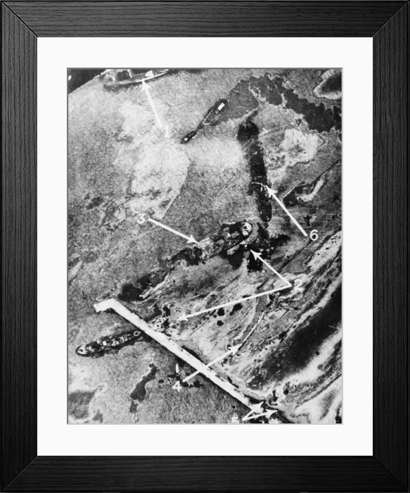 Framed Print : Result of day and night Bombing on a Benghazi harbour by British and American aircraft Framed Print : Result of day and night Bombing on a Benghazi harbour by British and American aircraft