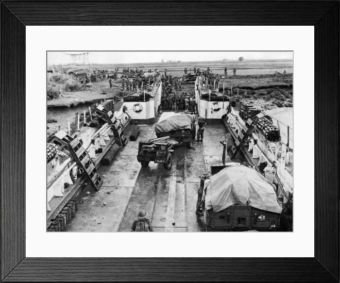 Framed Print : Landing craft being unloaded at the Rangoon (Yangdon) beach head. May 1945 Framed Print : Landing craft being unloaded at the Rangoon (Yangdon) beach head. May 1945