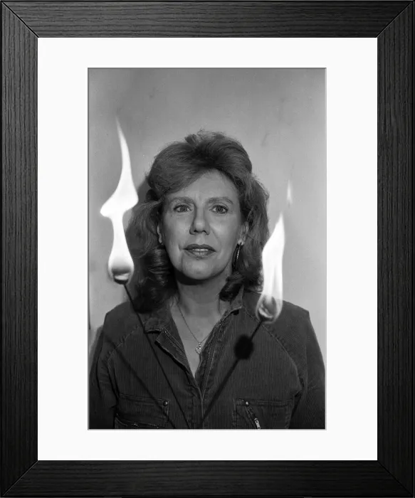 Framed Print : Actress Anna Karen practising her fire-eating act at her home in Ilford, Essex Framed Print : Actress Anna Karen practising her fire-eating act at her home in Ilford, Essex