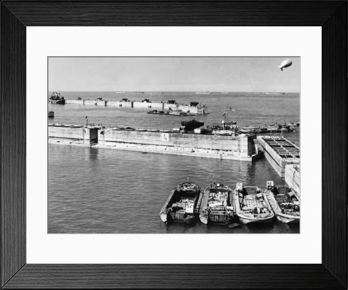 Framed Print : Two pre-fabricated Ports, each as big a a Gibraltar were manufactured in Britain in Framed Print : Two pre-fabricated Ports, each as big a a Gibraltar were manufactured in Britain in