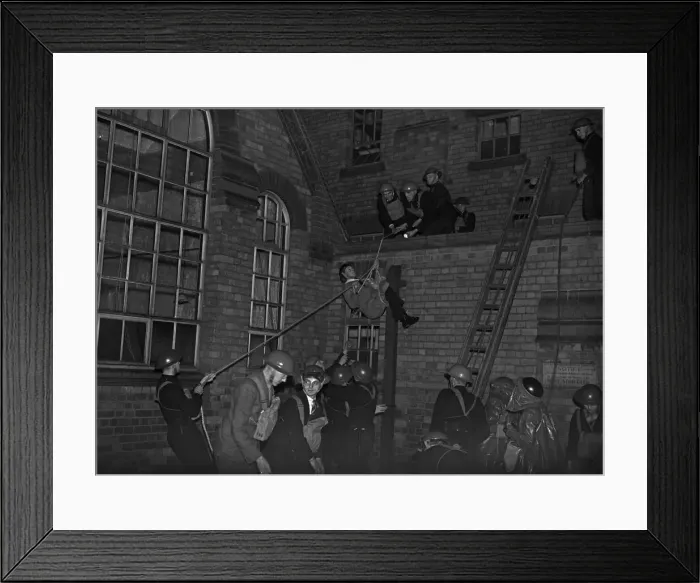 Framed Print : Rescuing a casualty. A series of realistic exercises were carried out at the A. R. P Framed Print : Rescuing a casualty. A series of realistic exercises were carried out at the A. R. P
