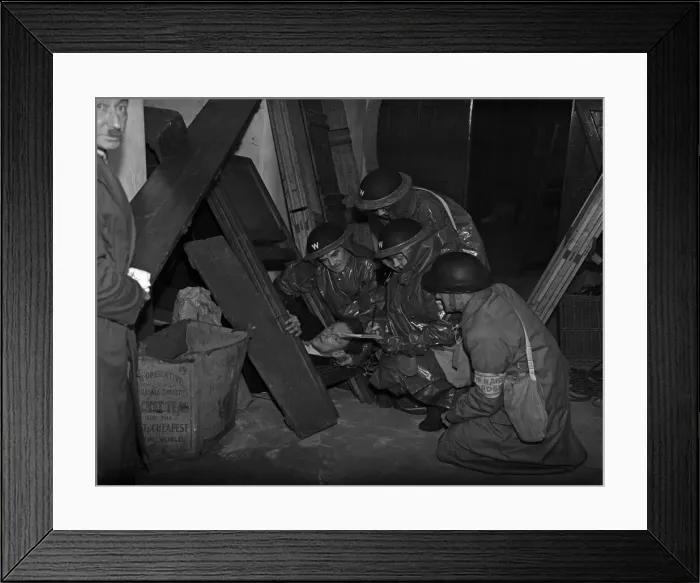 Framed Print : Rescuing a casualty. A series of realistic exercises were carried out at the A. R. P Framed Print : Rescuing a casualty. A series of realistic exercises were carried out at the A. R. P