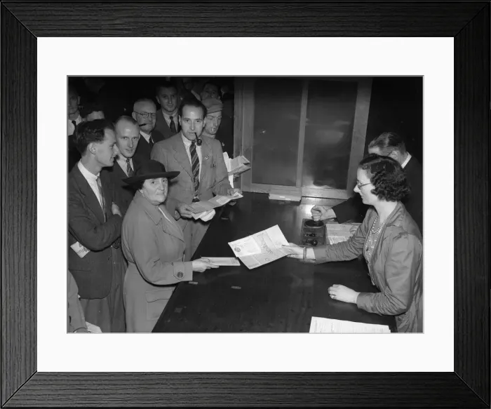 Framed Print : Petrol Rationing: Members of the public queuing to register for petrol coupons after