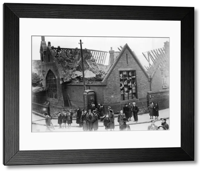 Framed Print : View showing the damage to a school in Lincolnshire following an air raid by bombers of Framed Print : View showing the damage to a school in Lincolnshire following an air raid by bombers of