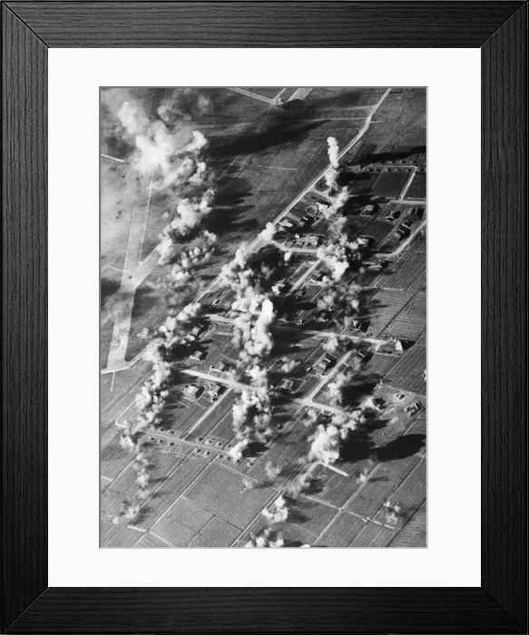 Framed Print : Aerial view showing damage caused to the the Luftwaffe fighter Framed Print : Aerial view showing damage caused to the the Luftwaffe fighter