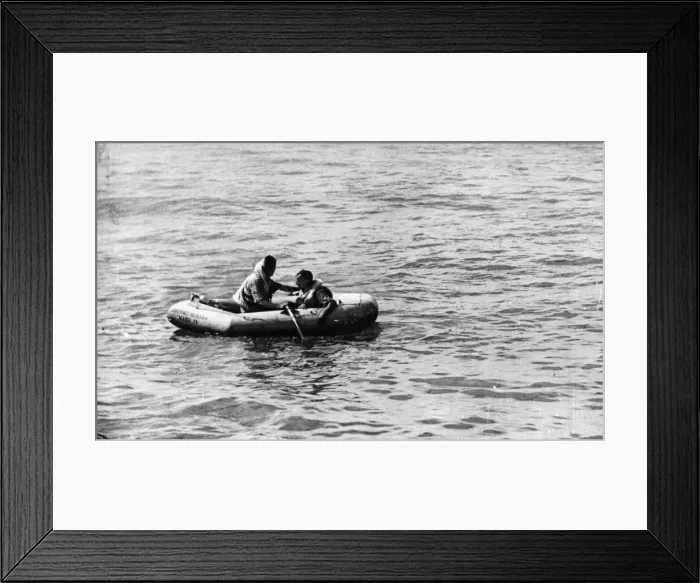 Framed Print : Two airmen adrift in their dinghy in the Indian Ocean. A Hurricane on patrol sighted Framed Print : Two airmen adrift in their dinghy in the Indian Ocean. A Hurricane on patrol sighted