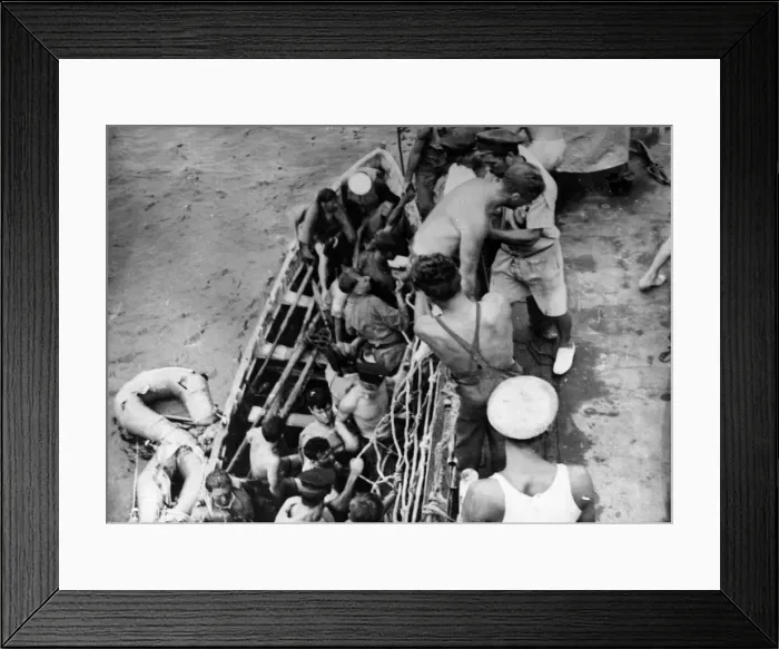 Framed Print : Survivors of a destroyed R. A. F. Sunderland Flying Boat rescued by a British destroyer Framed Print : Survivors of a destroyed R. A. F. Sunderland Flying Boat rescued by a British destroyer