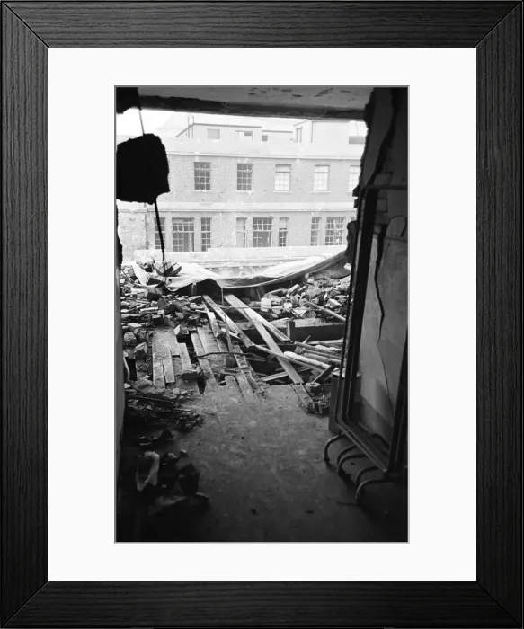 Framed Print : A ward exposed to the elements on the first floor of The Westminster Hospital after Framed Print : A ward exposed to the elements on the first floor of The Westminster Hospital after