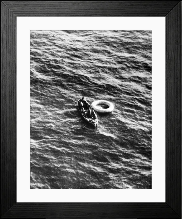 Framed Print : The airborne lifeboats, equipped with an engine and dropped by three parachutes from Air